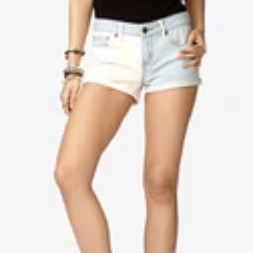 Forever 21 Colorblock Jean Shorts - Light Blue and White